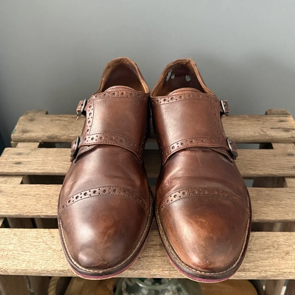 Johnston & Murphy 'Conard' Burnished‎ Leather Double Monk Strap Size 11.5 A25